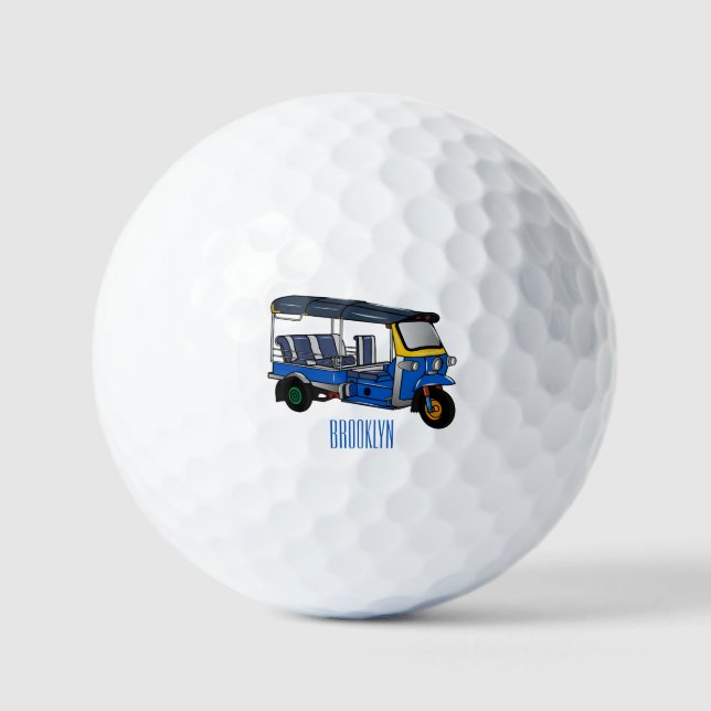 Tuk tuk cartoon illustration golf balls (Front)
