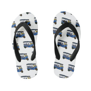 Tuk tuk cartoon illustration kid's flip flops