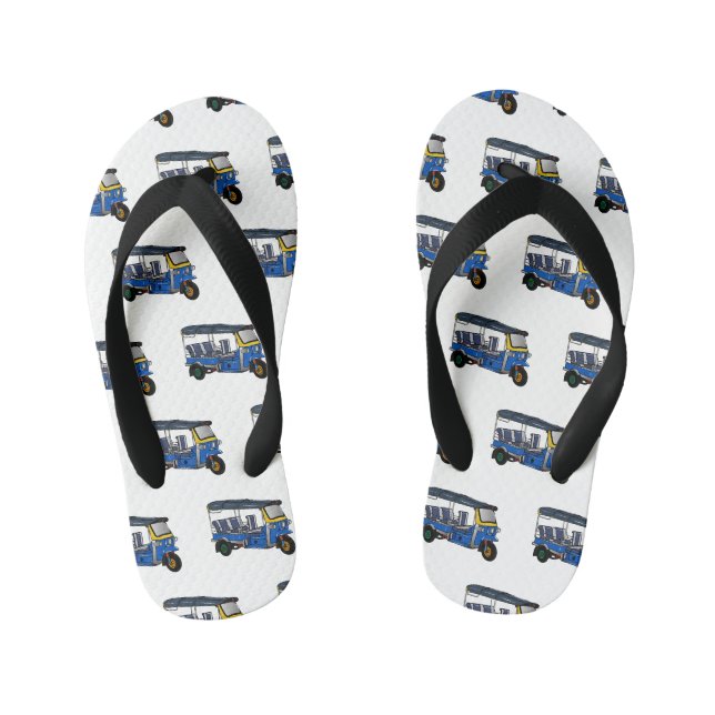 Tuk tuk cartoon illustration kid's flip flops (Footbed)