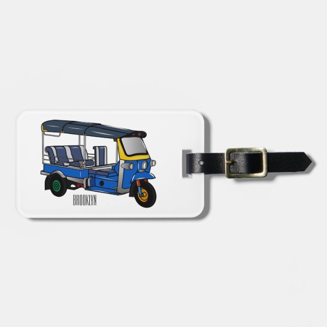 Tuk tuk cartoon illustration luggage tag (Front Horizontal)