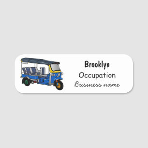 Tuk tuk cartoon illustration name tag