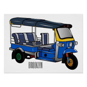 Tuk tuk cartoon illustration poster