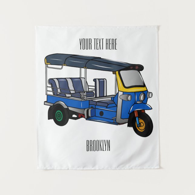 Tuk tuk cartoon illustration tapestry (Front)