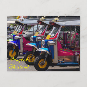 Tuk tuks lined up on a Bangkok street, Thailand Holiday Postcard