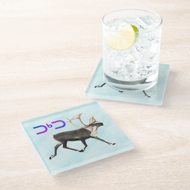 Tuktu - Caribou On Snow Glass Coaster (Angled)