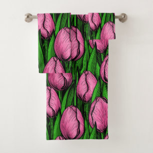 Tulières roses avec feuilles verts