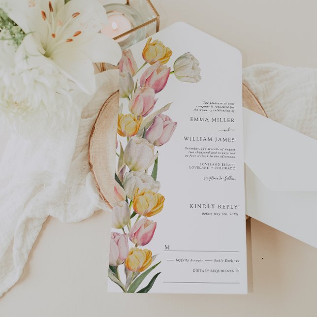 Tulip All in One Wedding Invite (Watercolor Tulip All in One Wedding Invite by Painted Paperie
)