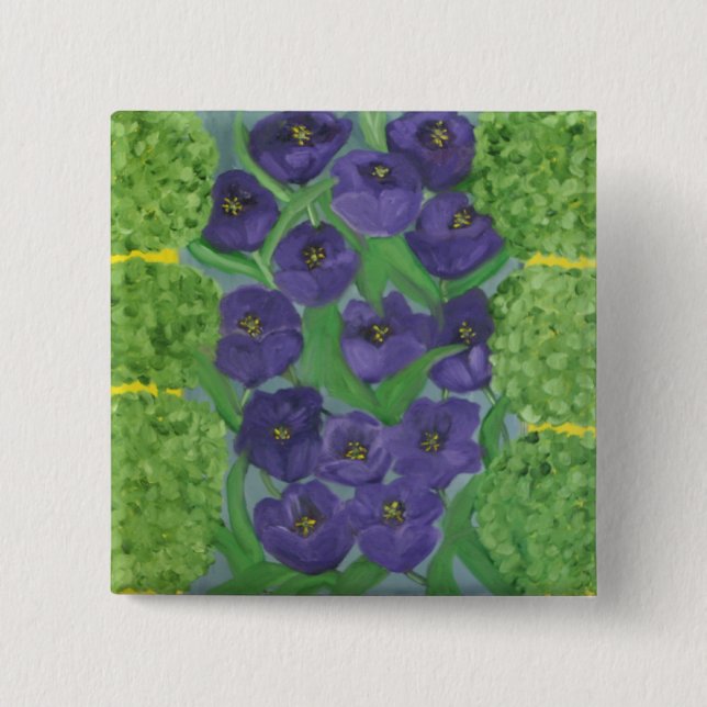 Tulip and Boxwood 2 Inch Square Button (Front)