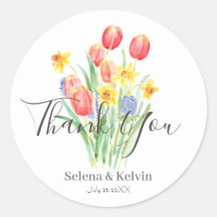 tulip and daffodils flower round sticker 