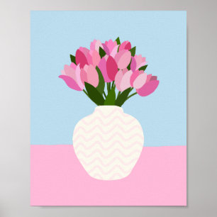 Tulip Arrangement Floral Vase Pink And Blue Poster