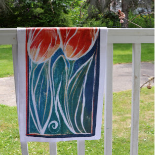 Tulip Artwork blue and red tulips spring Kitchen Towel