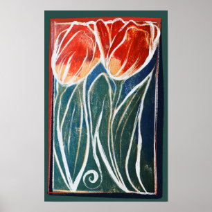 Tulip Artwork blue and red tulips spring Poster