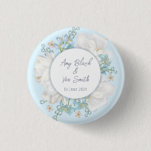 Tulip Blue Floral Wedding 1 Inch Round Button