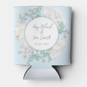 Tulip Blue Floral Wedding Can Cooler