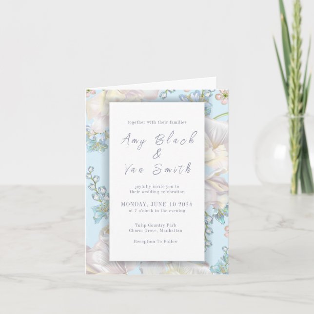 Tulip Blue Floral Wedding Invitation (Front)