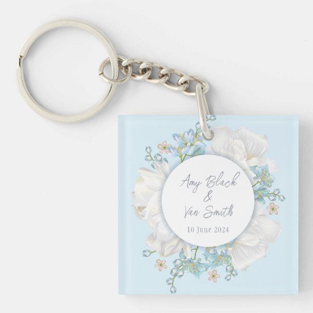 Tulip Blue Floral Wedding Keychain (Front)
