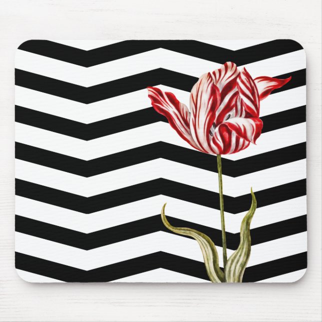 Tulip Botanical Chevron Stripe Pattern Mouse Pad (Front)
