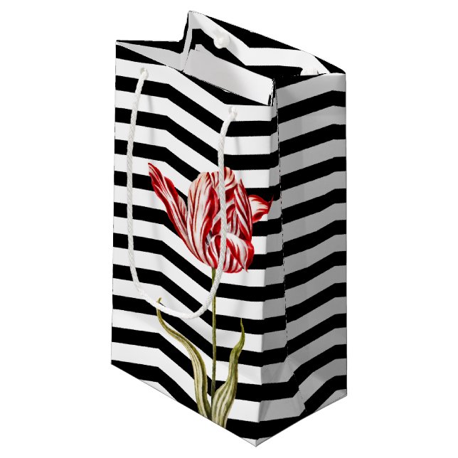 Tulip Botanical Chevron Stripe Pattern Small Gift Bag (Front Angled)