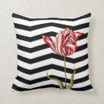 Tulip Botanical Chevron Stripe Pattern Throw Pillow<br><div class="desc">Old meets new in this vibrant combination of an old botanical tulip print from the 17th century placed on a bold black and white chevron stripe pattern. The results are a beautifully dramatic decorative pillow.</div>