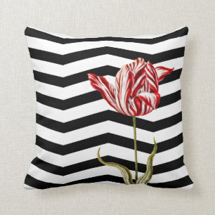 Tulip Botanical Chevron Stripe Pattern Throw Pillow