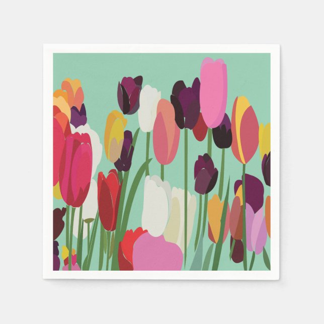 Tulip Colourful Flower Floral Tulip Party Napkin (Front)