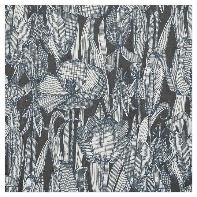 tulip decay indigo fabric (Swatch)