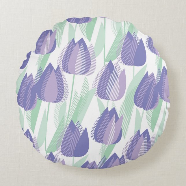 Tulip design: pale violet floral. round pillow (Front)