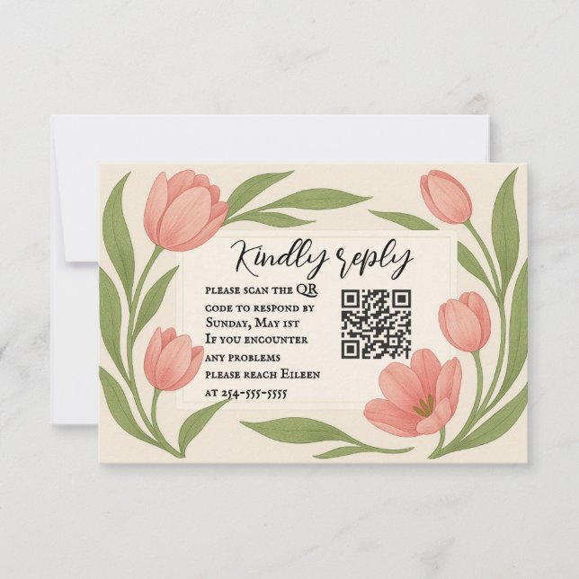 Tulip Ever After QR Code RSVP Card (Front)