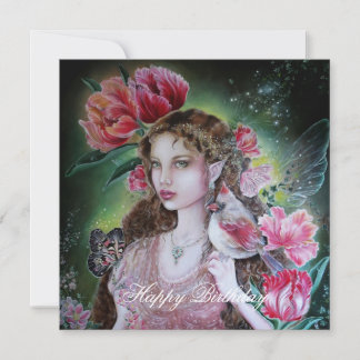 Tulip fairy square birthday card 