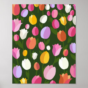 Tulip Field 01 Retro Flowers Colourful Poster