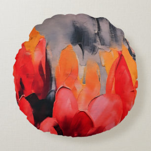 Tulip Field – Abstract Floral Intensity Round Pillow