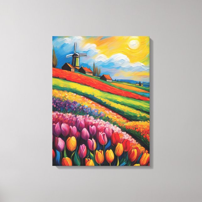 Tulip Field Oil Painting Canvas Print (Front)