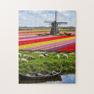 Tulip Fields and Windmill Jigsaw Puzzle