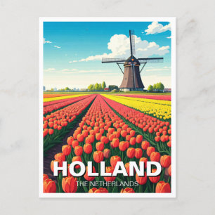 Tulip Fields Windmill Holland Netherlands Postcard