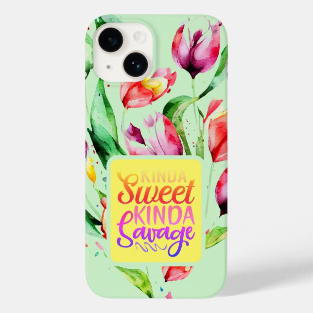 Tulip Floral Kinda Sweet Kinda Savage Quote Case-Mate iPhone Case (Back)