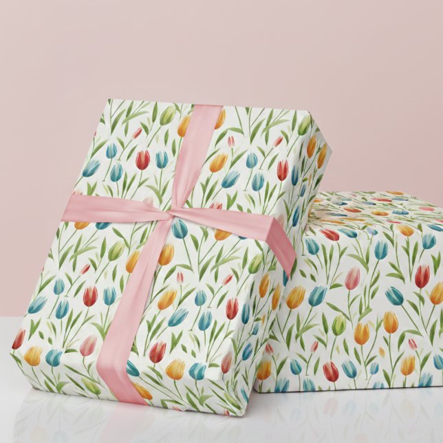 Tulip Floral Wrapping Paper (cute colorful spring tulip garden gift wrap wrapping paper for birthdays, baby showers, mothers day)