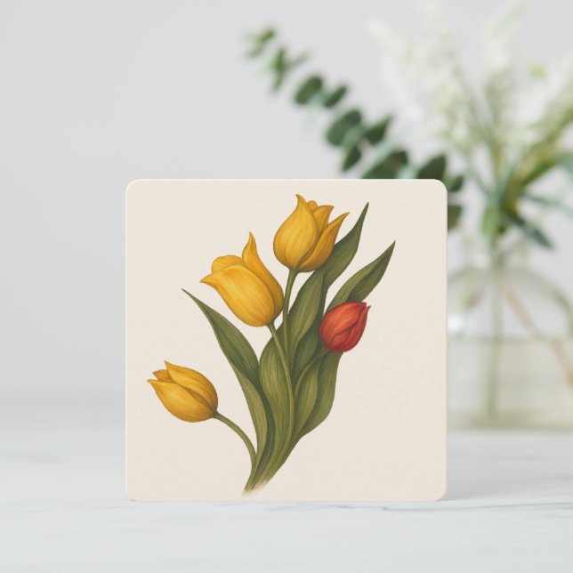 Tulip Florals Flat Card,  Elegant Thoughtful Thank You Card (Standing Front)