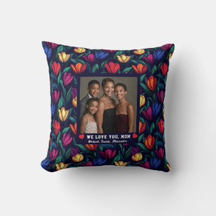 Tulip Flower Botanical Best Mom Ever Retro Throw Pillow