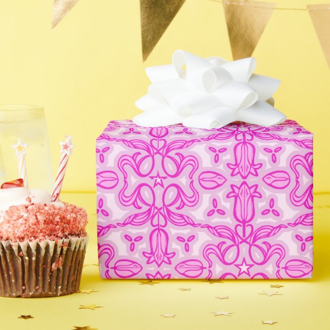 Tulip flower damask pink wrapping paper (Birthday Party)