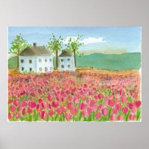 Tulip Flower Field Shaker House Pink Spring Flora Poster