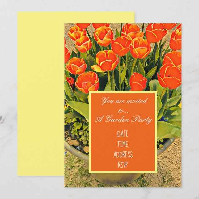 Tulip flower modern design garden party invitation (Front/Back)