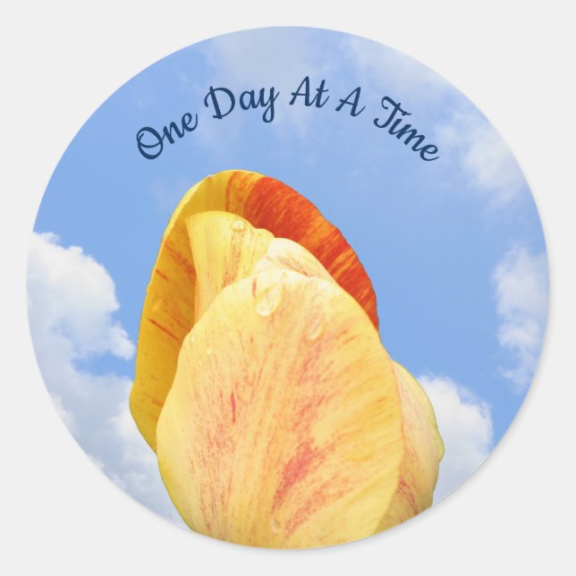Tulip Flower One Day At A Time Inspirational      Classic Round Sticker (Front)