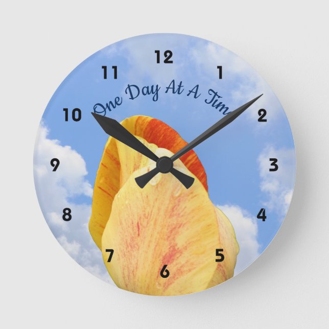 Tulip Flower One Day At A Time Inspirational   Round Clock (Front)