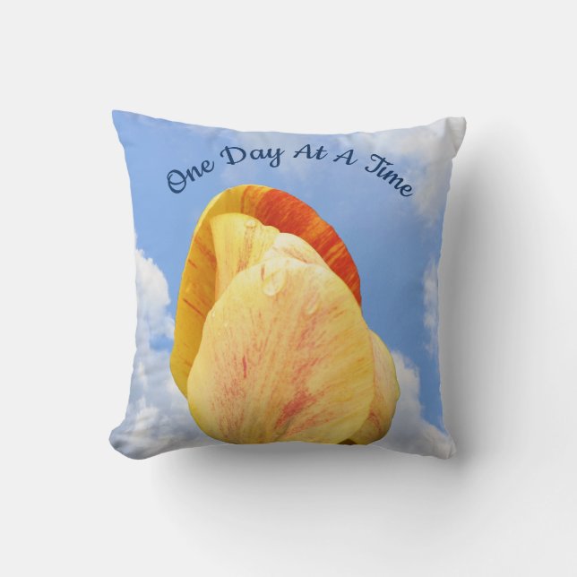 Tulip Flower One Day At A Time Inspirational       Throw Pillow (Front)