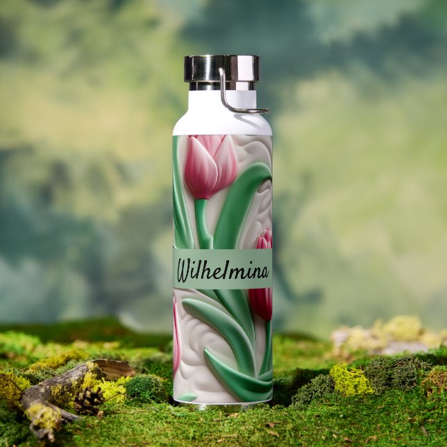 Tulip Flower Personalized 3D Seamless Pattern Water Bottle (Outdoor)