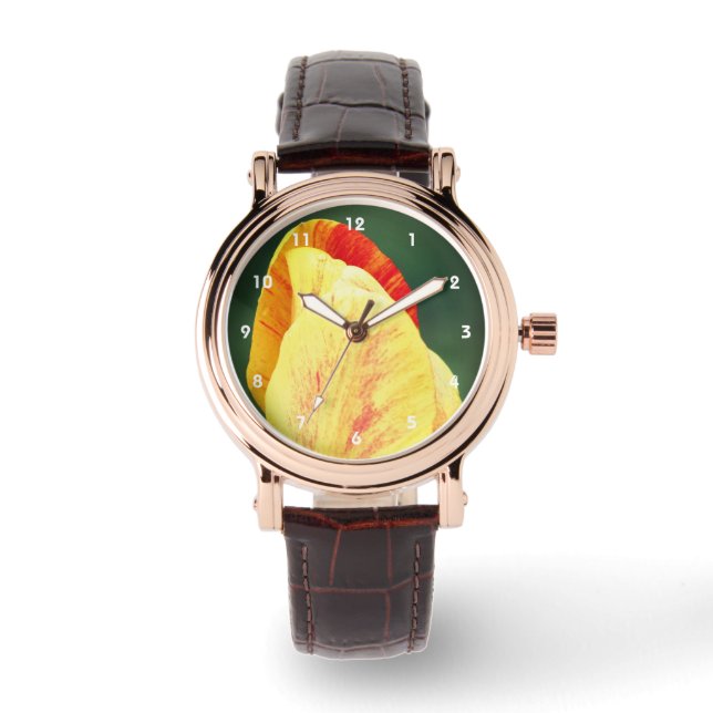 Tulip Flower Petals With Raindrops Close Up   Watch (Front)
