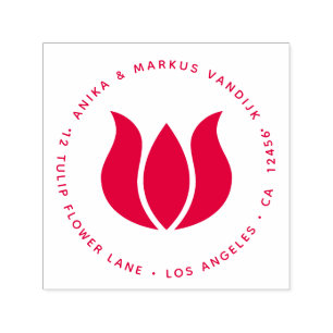 Tulip Flower Red Round Return Address Floral Self-inking Stamp