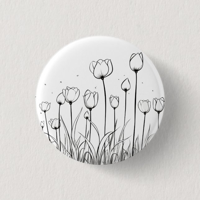 Tulip Flower Tulipa Floral Stencil Pattern Design 1 Inch Round Button (Front)