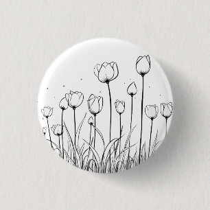 Tulip Flower Tulipa Floral Stencil Pattern Design 1 Inch Round Button