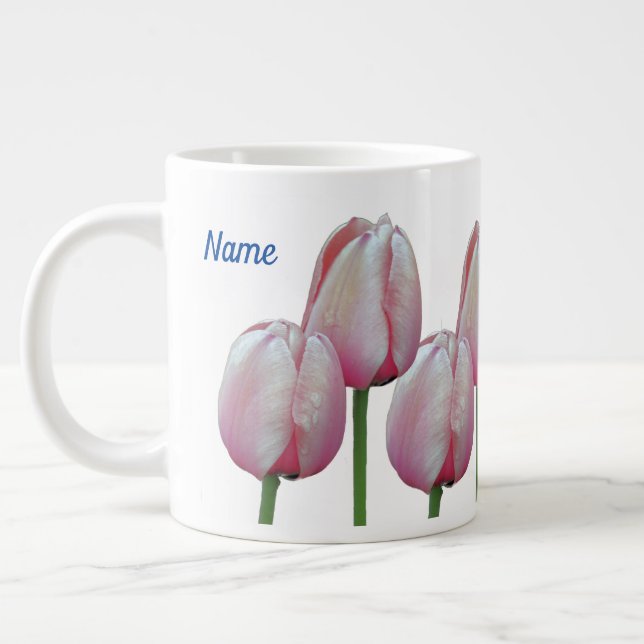 Tulip Flowers Your Name Personalized   Large Coffee Mug (Left)
